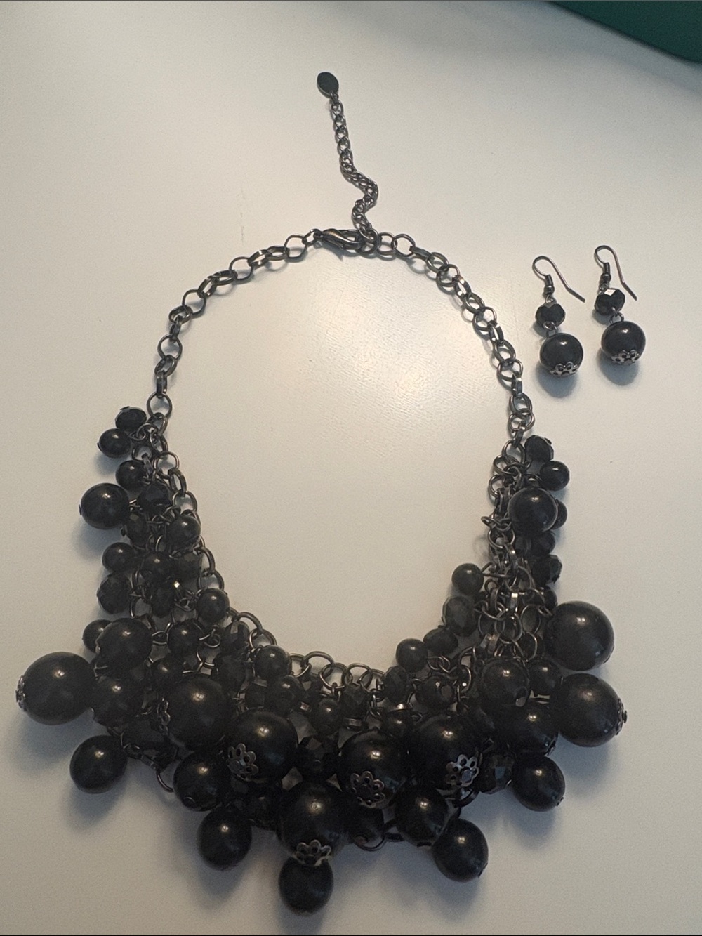 Black Bead Cluster Necklace and Earring Set